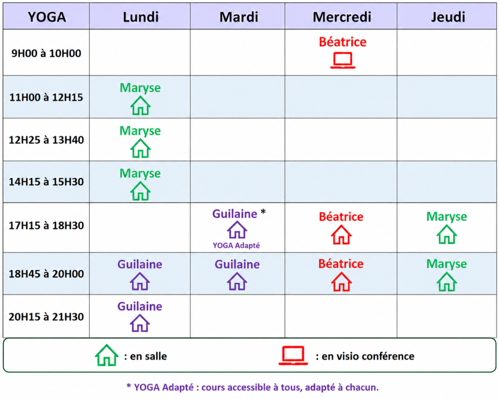 Planning des cours 20262027 Asso YOGA BRUZ